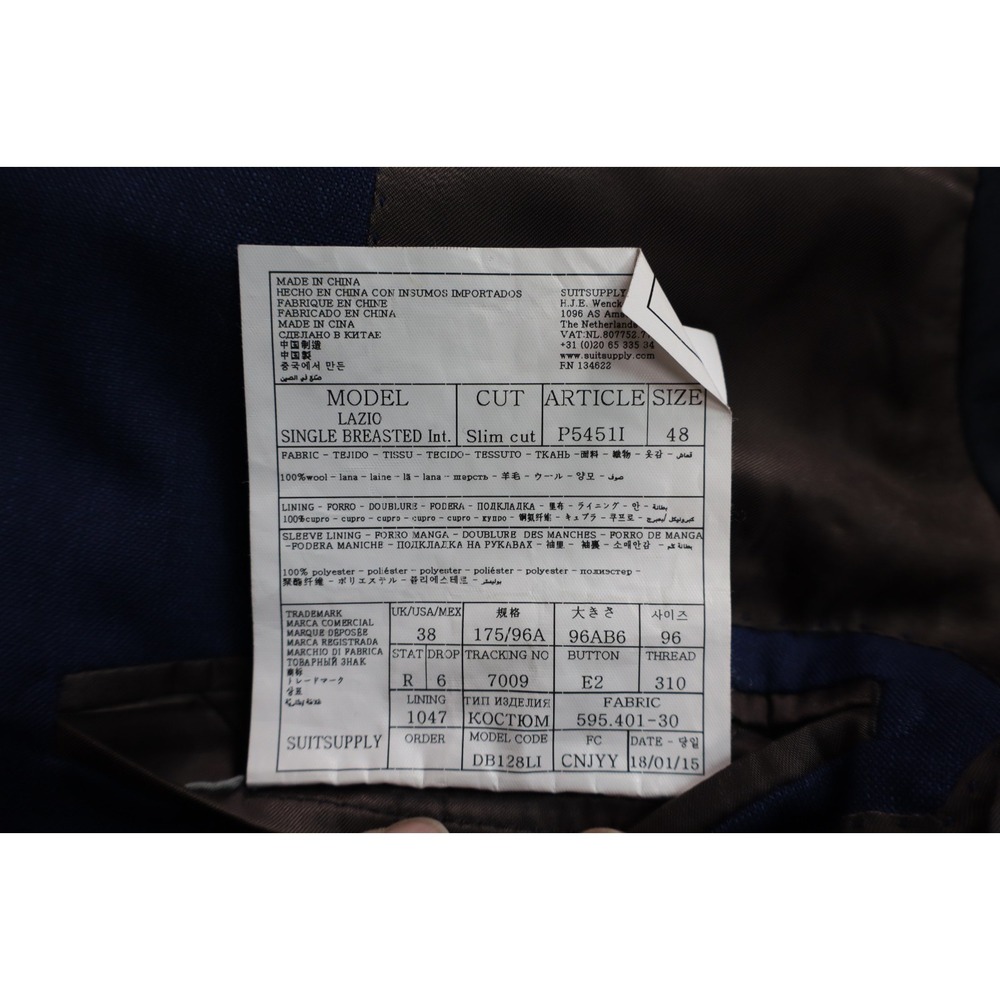 Suit Supply Vitale Barberis Canonico Blue 2 Button Sport Coat Jacket 38R Havana - Picture 7 of 10